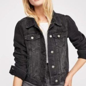J.Crew Black Washed Denim Jacket Moto Biker Edgy Goth Grunge Cotton Medium J6776